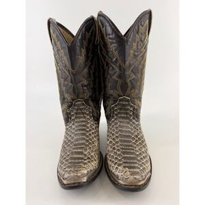 Laredo Kids Western Cowboy Boots Faux Snakeskin Brown Snip Toe Stitching 9 Inch